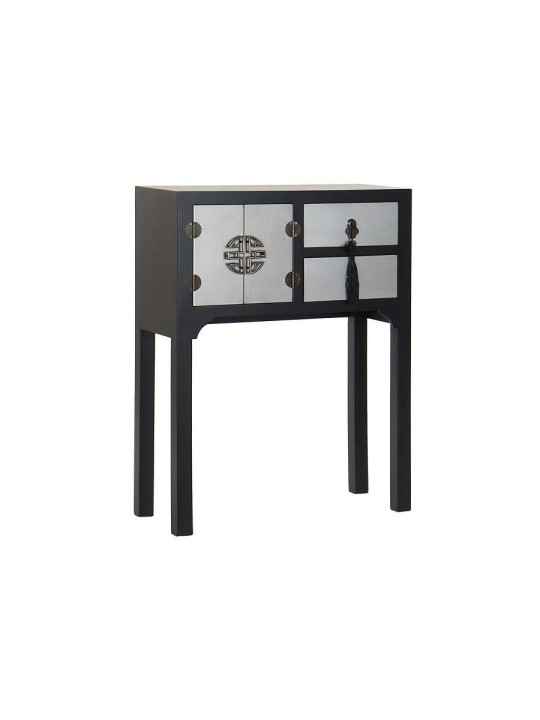 Console Chinoise Macao Noir et Argent 2 Portes 2 tiroirs