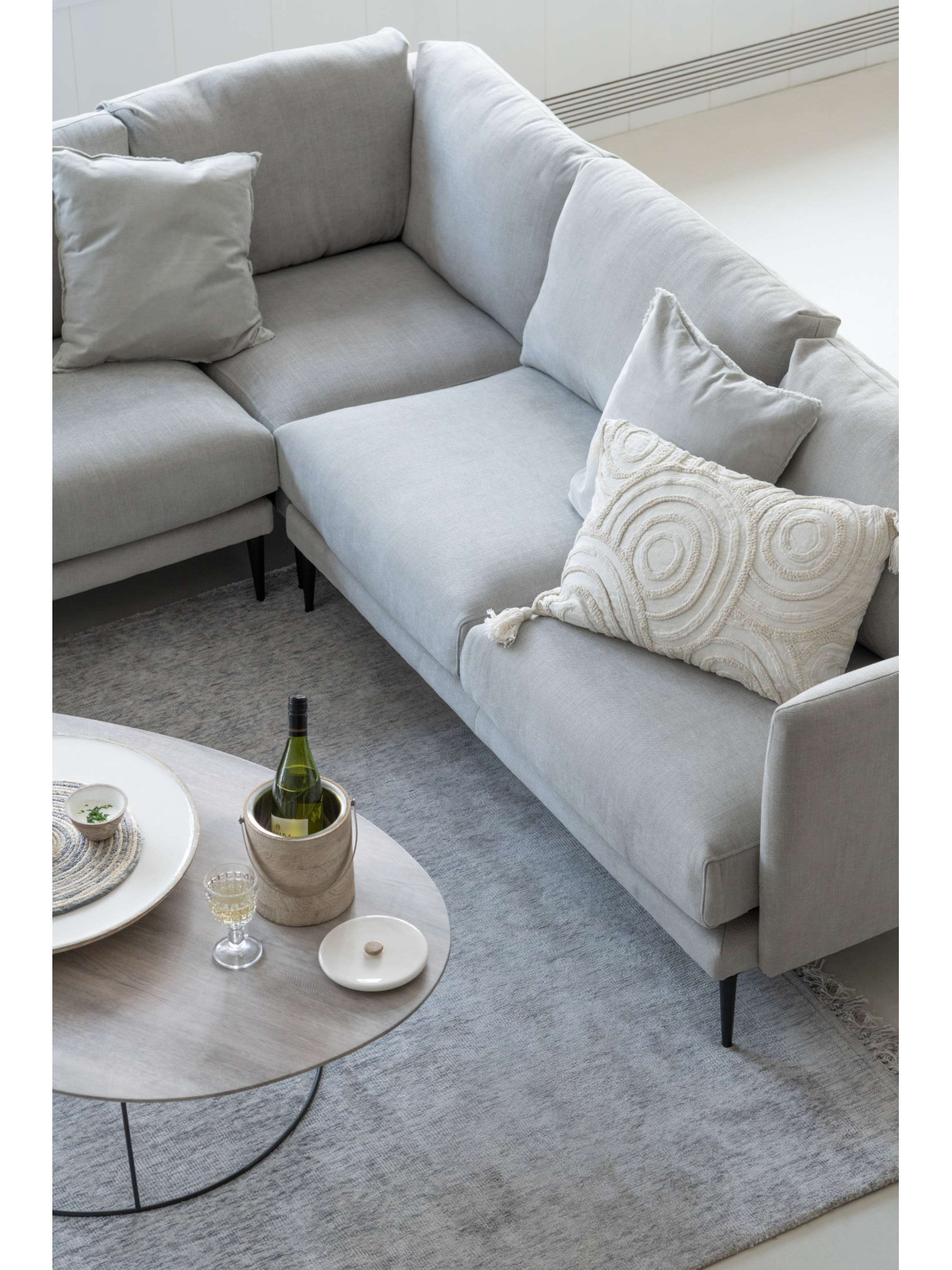 Canapé Zoe Bois/Tissu Gris Partie Droite Gauche