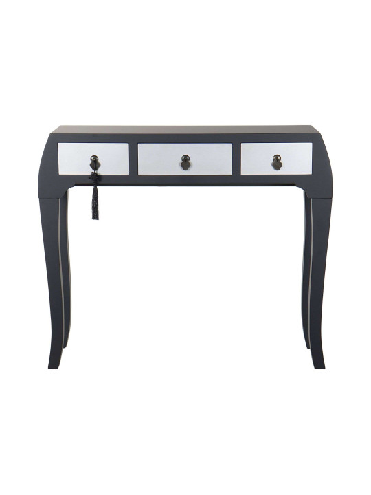 Console Chinoise Macao 3 tiroirs noire et argent