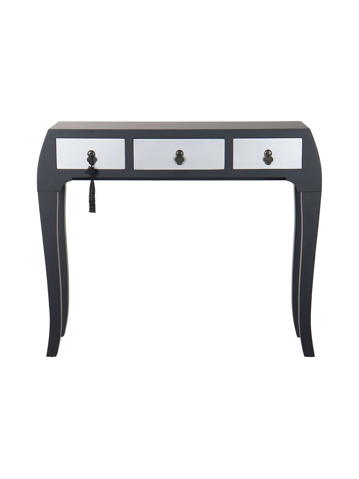 Console Chinoise Macao 3 tiroirs noire et argent