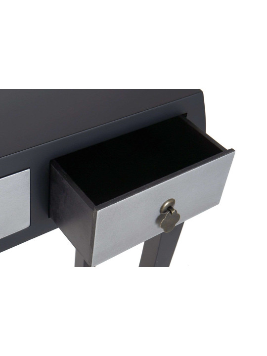 Console Chinoise Macao 3 tiroirs noire et argent