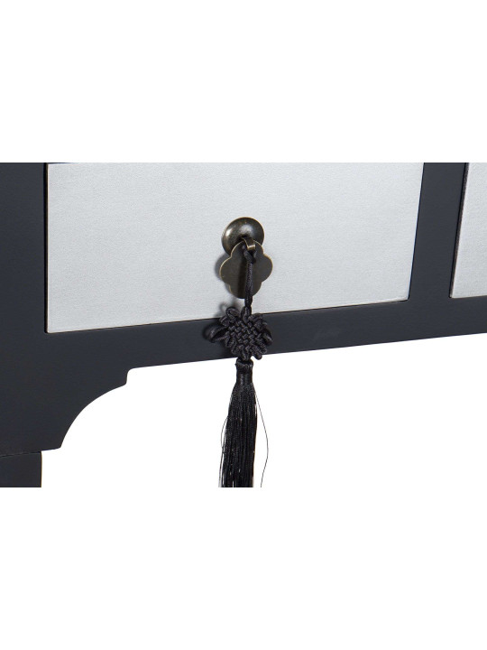 Console Chinoise Macao 3 tiroirs noire et argent