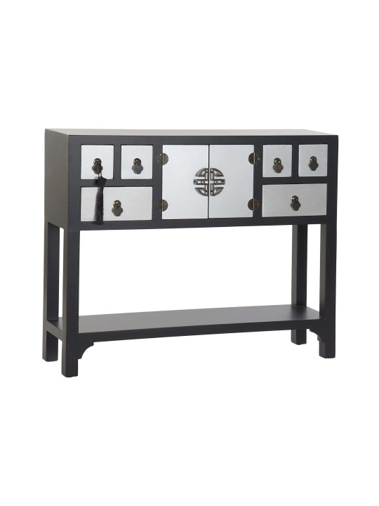 Console Chinoise Macao 6 tiroirs 2 portes noire et argent