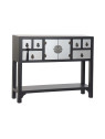 Console Chinoise Macao 6 tiroirs 2 portes noire et argent