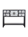Console Chinoise Macao 6 tiroirs 2 portes noire et argent