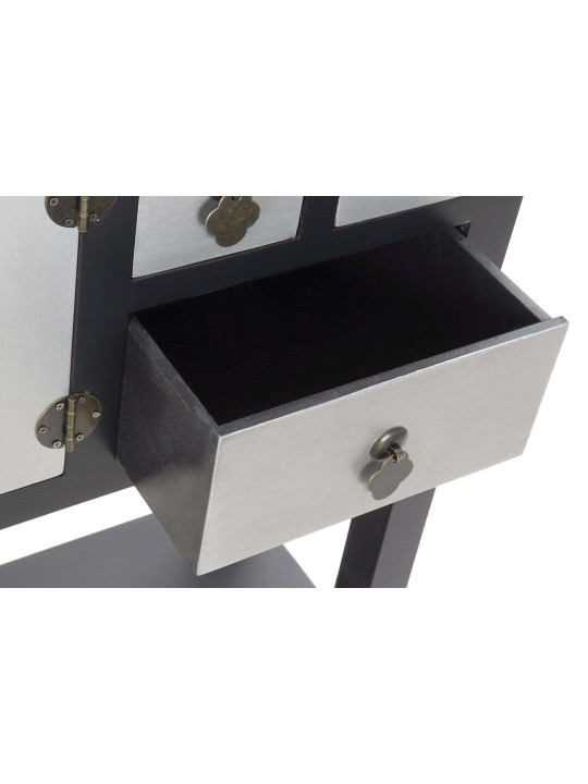 Console Chinoise Macao 6 tiroirs 2 portes noire et argent