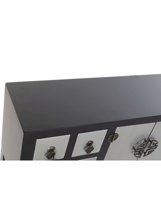 Console Chinoise Macao 6 tiroirs 2 portes noire et argent