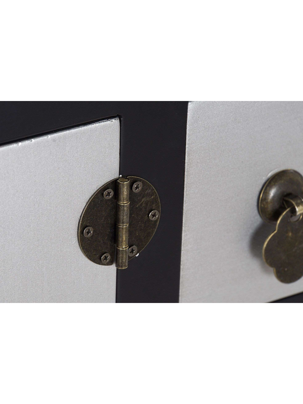 Console Chinoise Macao 6 tiroirs 2 portes noire et argent
