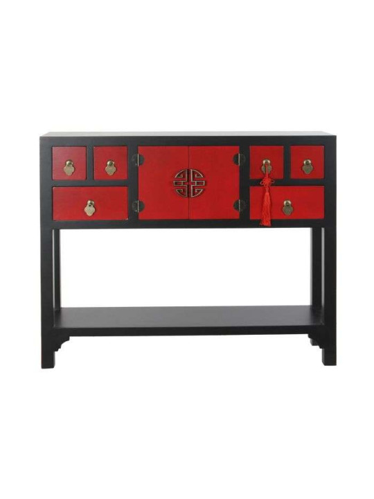 Console Chinoise Macao 6 tiroirs 2 portes noire et rouge
