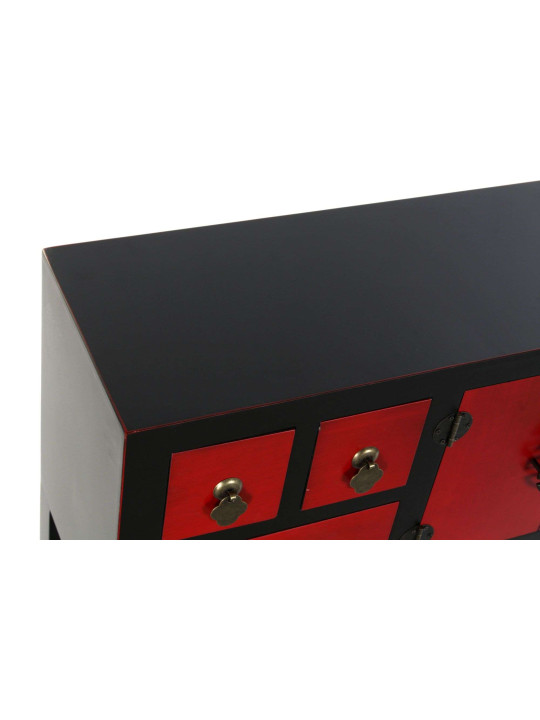 Console Chinoise Macao 6 tiroirs 2 portes noire et rouge