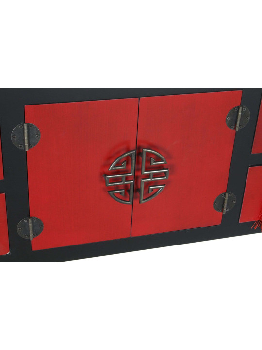 Console Chinoise Macao 6 tiroirs 2 portes noire et rouge