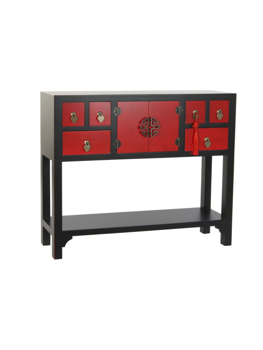 Console Chinoise Macao 6 tiroirs 2 portes noire et rouge