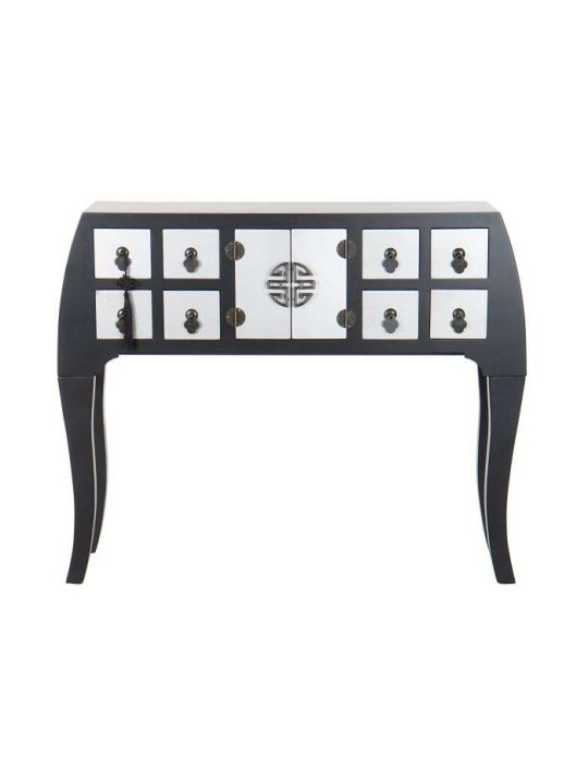 Console Chinoise Macao 8 tiroirs 2 portes noire et argent