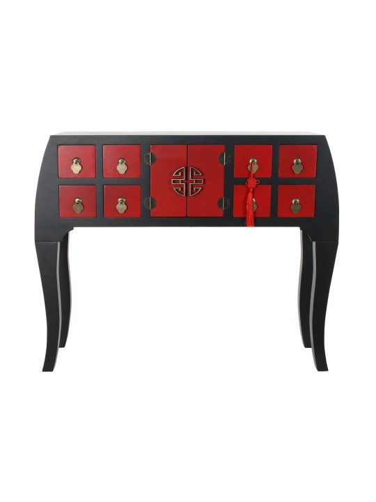 Console Chinoise Macao Galbée 8 tiroirs 2 portes noire et rouge