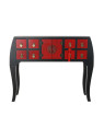 Console Chinoise Macao Galbée 8 tiroirs 2 portes noire et rouge