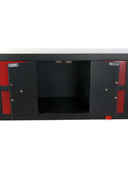 Console Chinoise Macao Galbée 8 tiroirs 2 portes noire et rouge