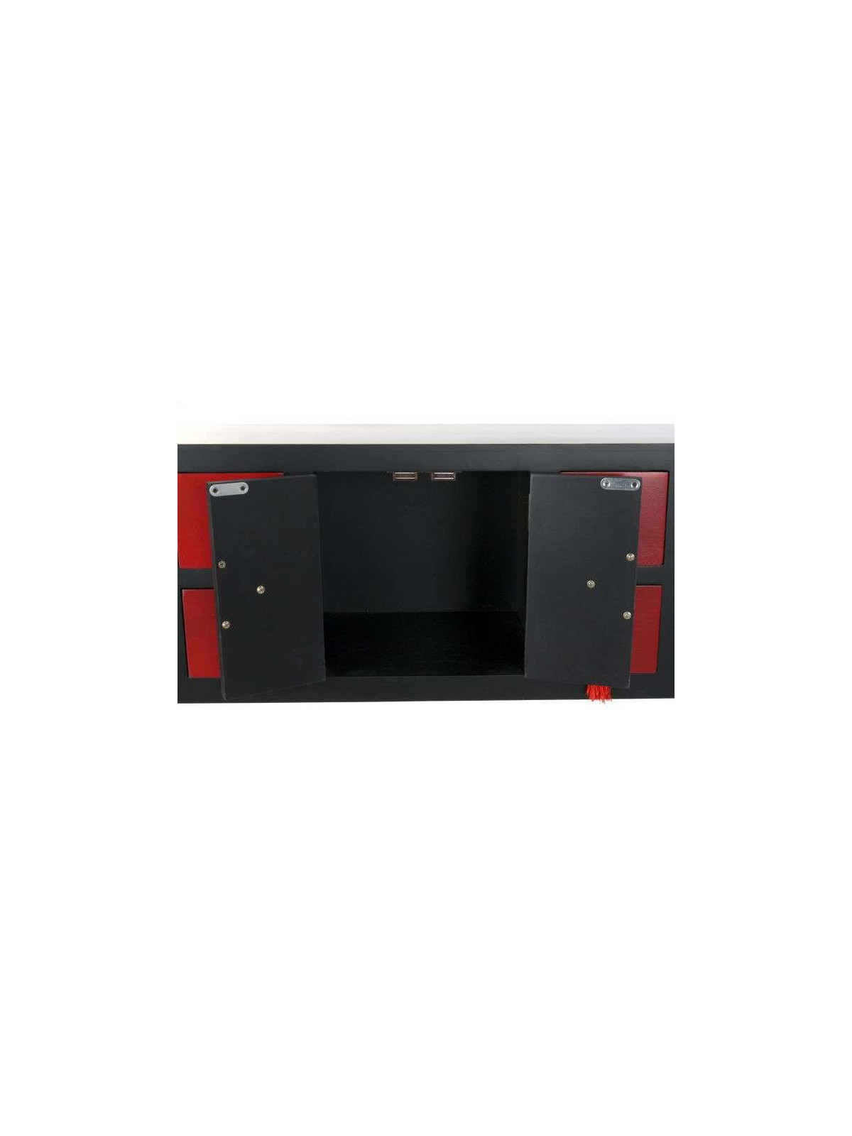 Console Chinoise Macao Galbée 8 tiroirs 2 portes noire et rouge