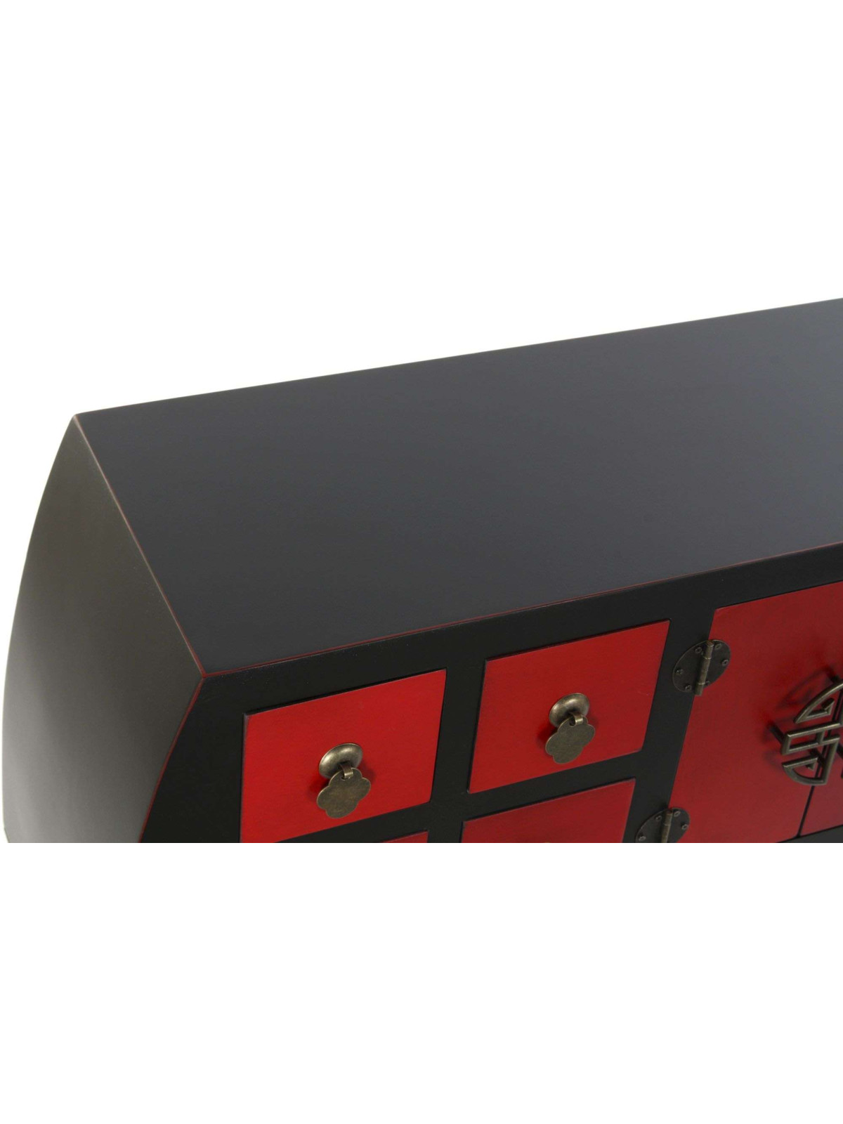 Console Chinoise Macao Galbée 8 tiroirs 2 portes noire et rouge