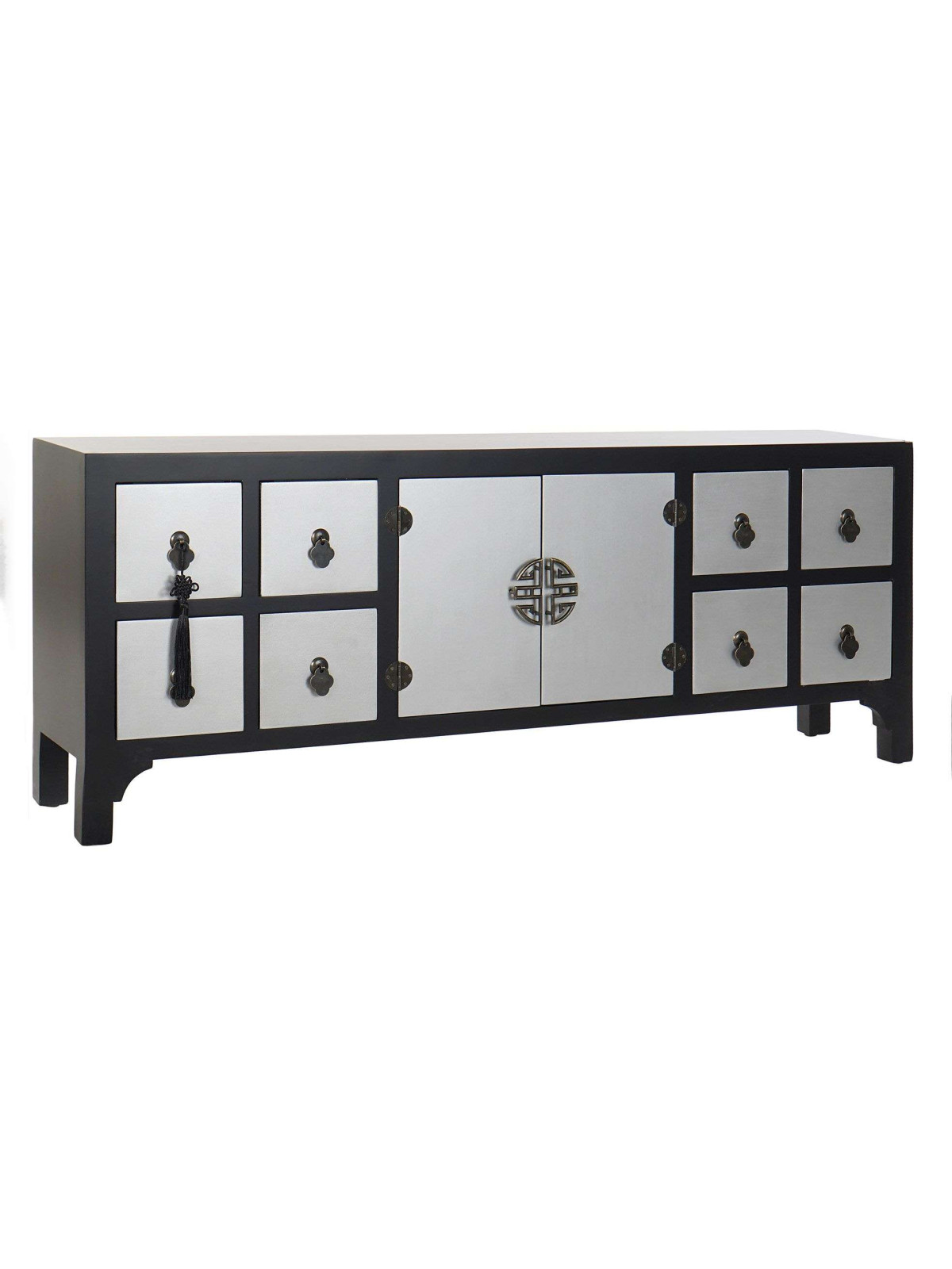 Meuble TV Chinois Macao Noir et Argent 2 Portes 2 tiroirs