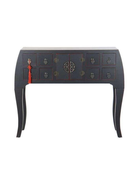 Console Chinoise Macao Galbée Noire 8 tiroirs 2 portes 