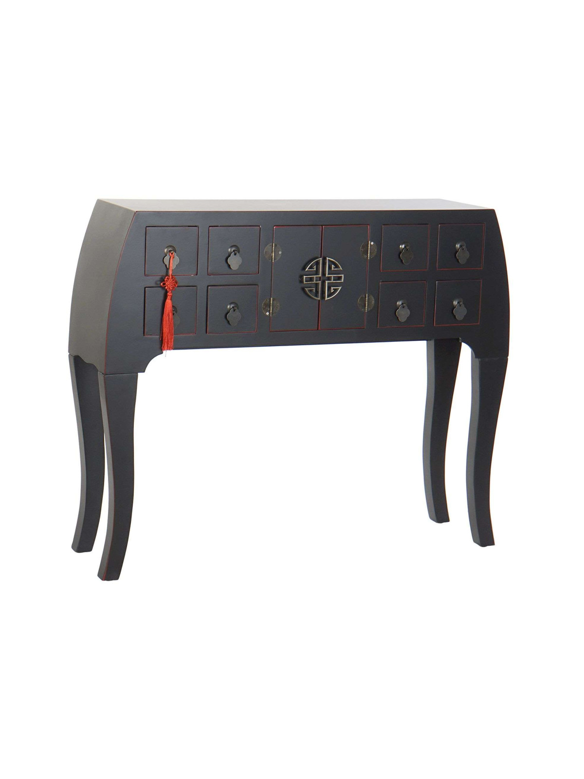 Console Chinoise Macao Galbée Noire 8 tiroirs 2 portes 