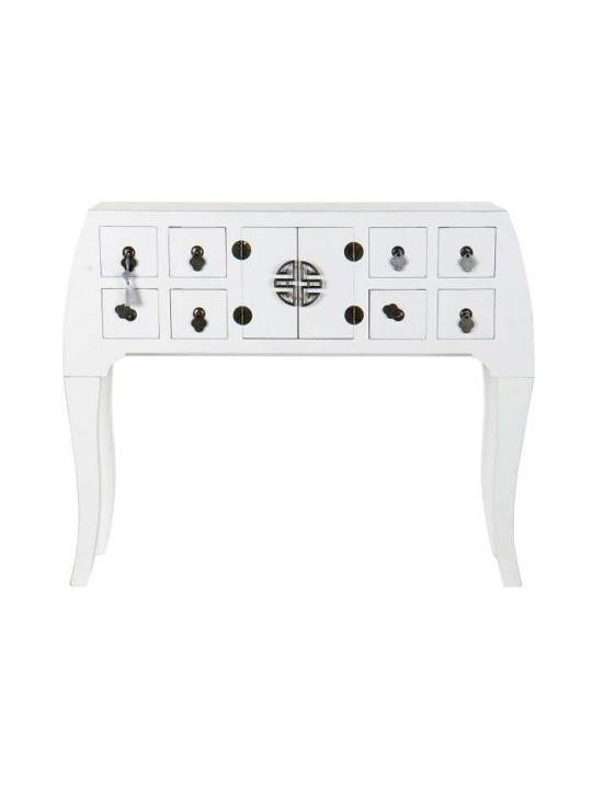 Console Chinoise Macao Galbée 8 tiroirs 2 portes Blanche