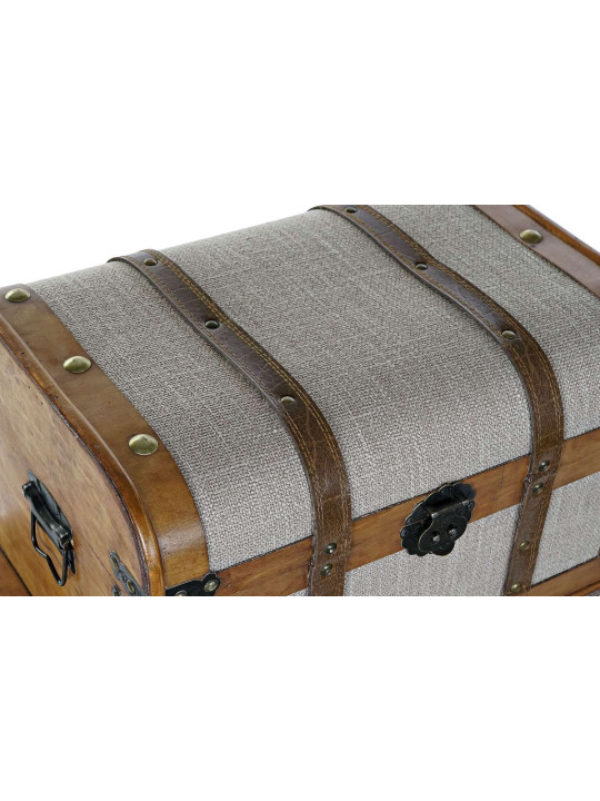 Set de 3 coffres en peuplier et Toile 61X43X42,5 Marron Set de 3 coffres en peuplier et Toile 61X43X42,5 Marron