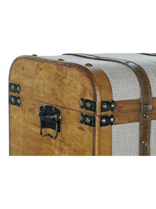Set de 3 coffres en peuplier et Toile 61X43X42,5 Marron Set de 3 coffres en peuplier et Toile 61X43X42,5 Marron