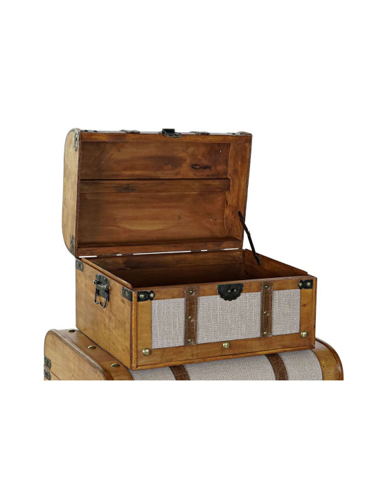 Set de 3 coffres en peuplier et Toile 61X43X42,5 Marron Set de 3 coffres en peuplier et Toile 61X43X42,5 Marron
