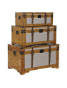 Set de 3 coffres en peuplier et Toile 81X49X45 Marron Set de 3 coffres en peuplier et Toile 81X49X45 Marron