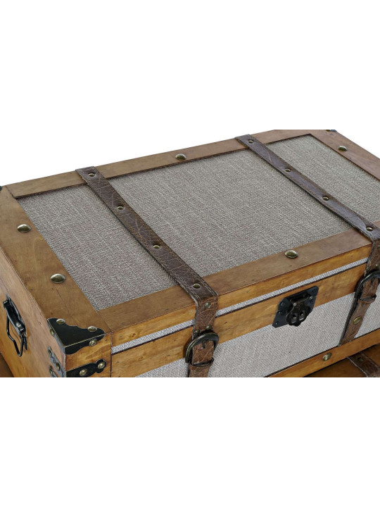 Set de 3 coffres en peuplier et Toile 81X49X45 Marron Set de 3 coffres en peuplier et Toile 81X49X45 Marron