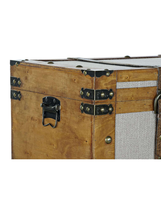 Set de 3 coffres en peuplier et Toile 81X49X45 Marron Set de 3 coffres en peuplier et Toile 81X49X45 Marron