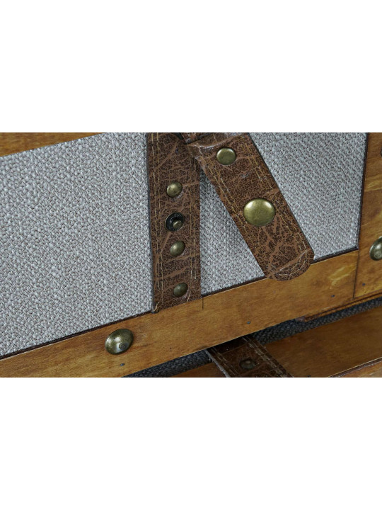 Set de 3 coffres en peuplier et Toile 81X49X45 Marron Set de 3 coffres en peuplier et Toile 81X49X45 Marron