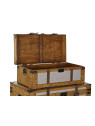 Set de 3 coffres en peuplier et Toile 81X49X45 Marron Set de 3 coffres en peuplier et Toile 81X49X45 Marron