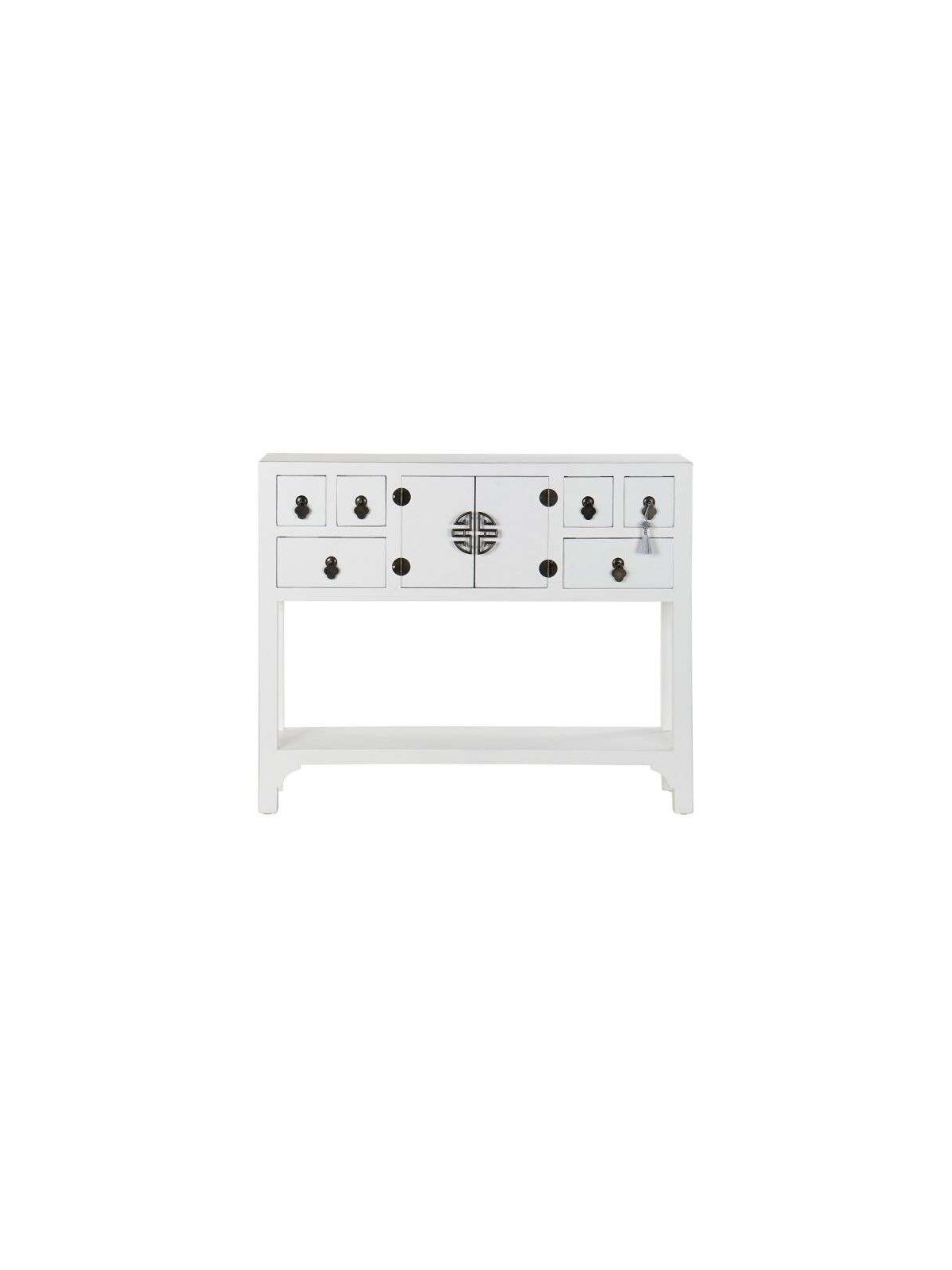 Console Chinoise Macao 6 tiroirs 2 portes BLANCHE