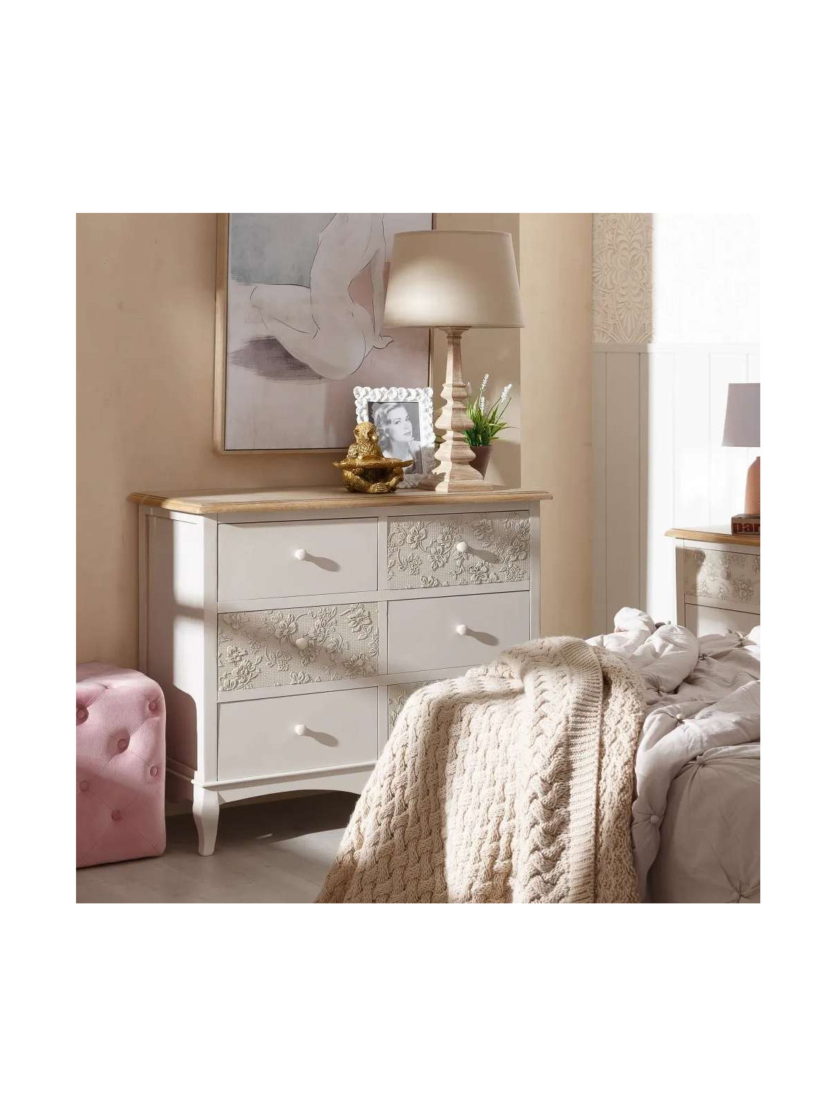 Commode Victoria 6 tiroirs en bois de camphrier