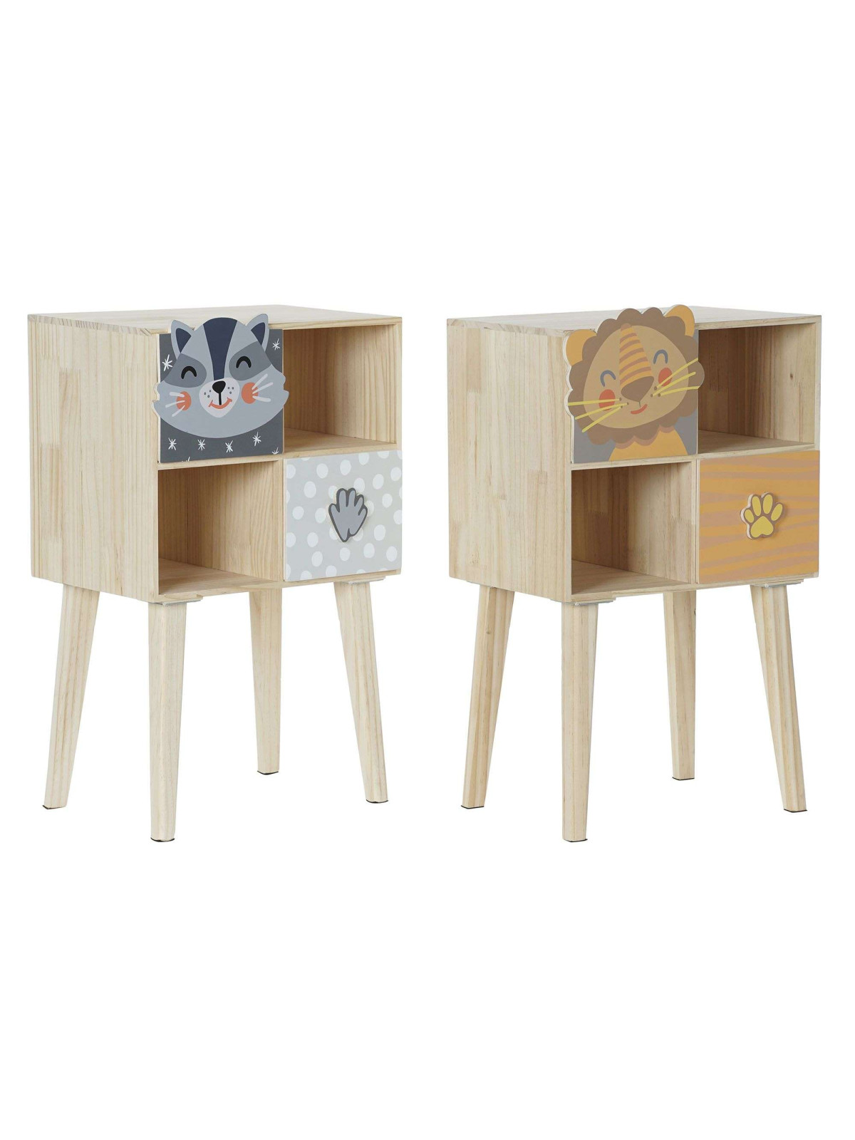 Lot de 2 chevets animaux bois naturel