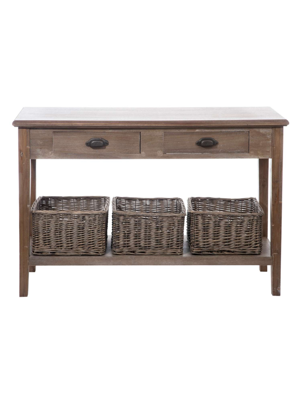 Console bois campagne chic avec paniers