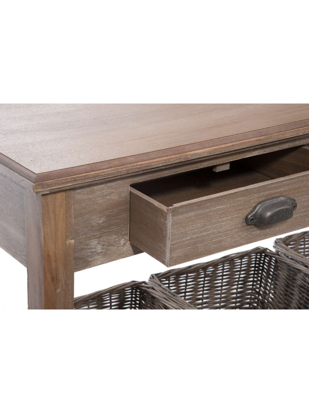 Console bois campagne chic avec paniers