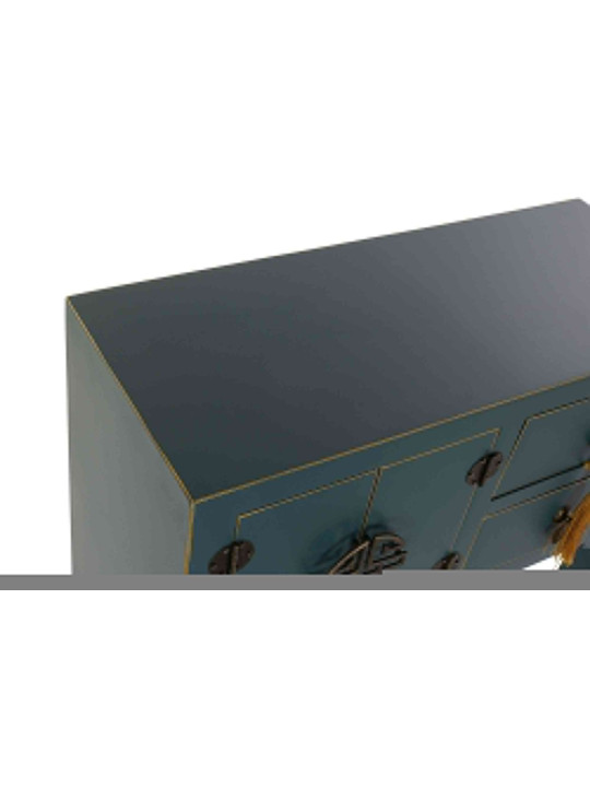 Console Chinoise Macao bleu pétrole 2 tiroirs 2 portes