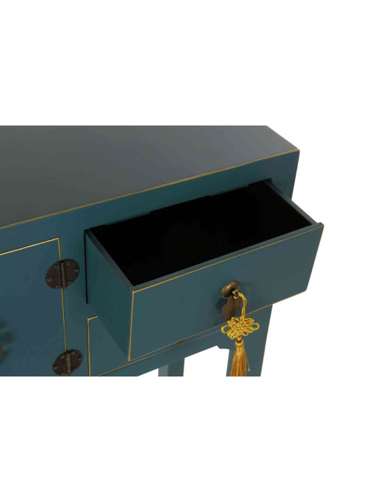 Console Chinoise Macao bleu pétrole 2 tiroirs 2 portes