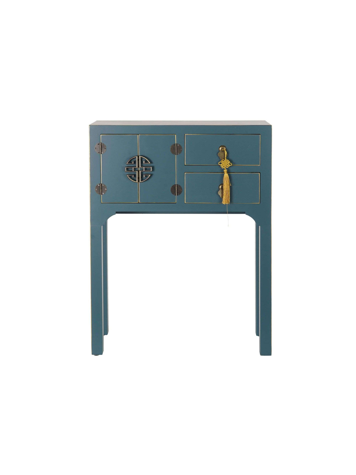 Console Chinoise Macao bleu pétrole 2 tiroirs 2 portes