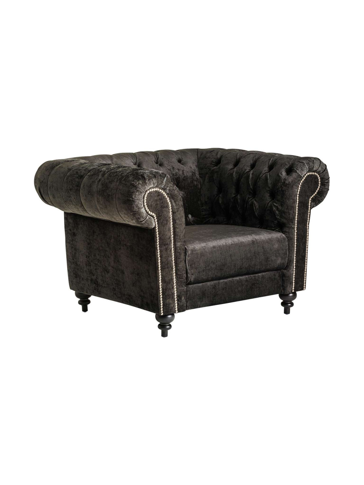 Fauteuil de salon chesterfield velours noir Crawley