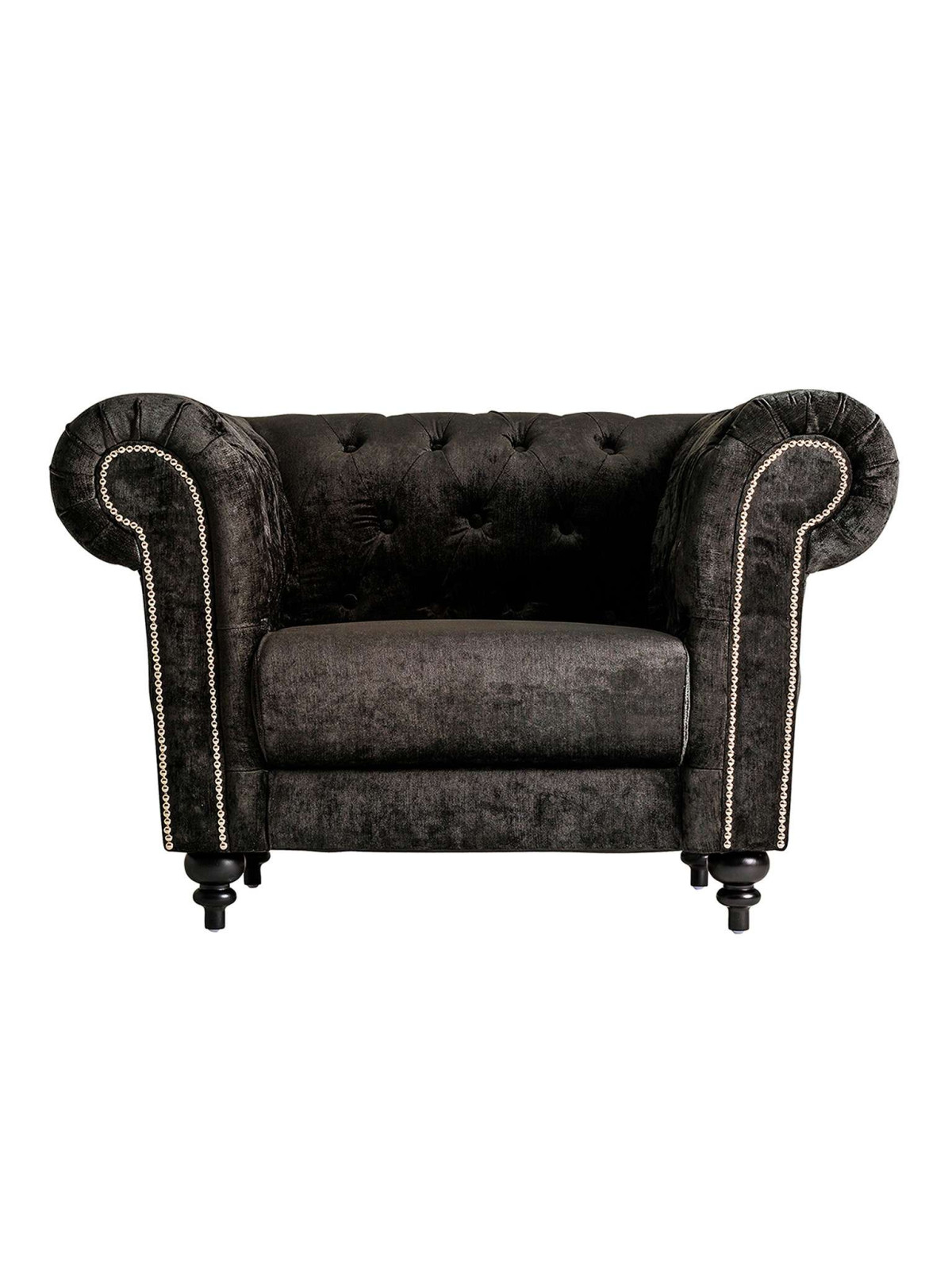 Fauteuil de salon chesterfield velours noir Crawley