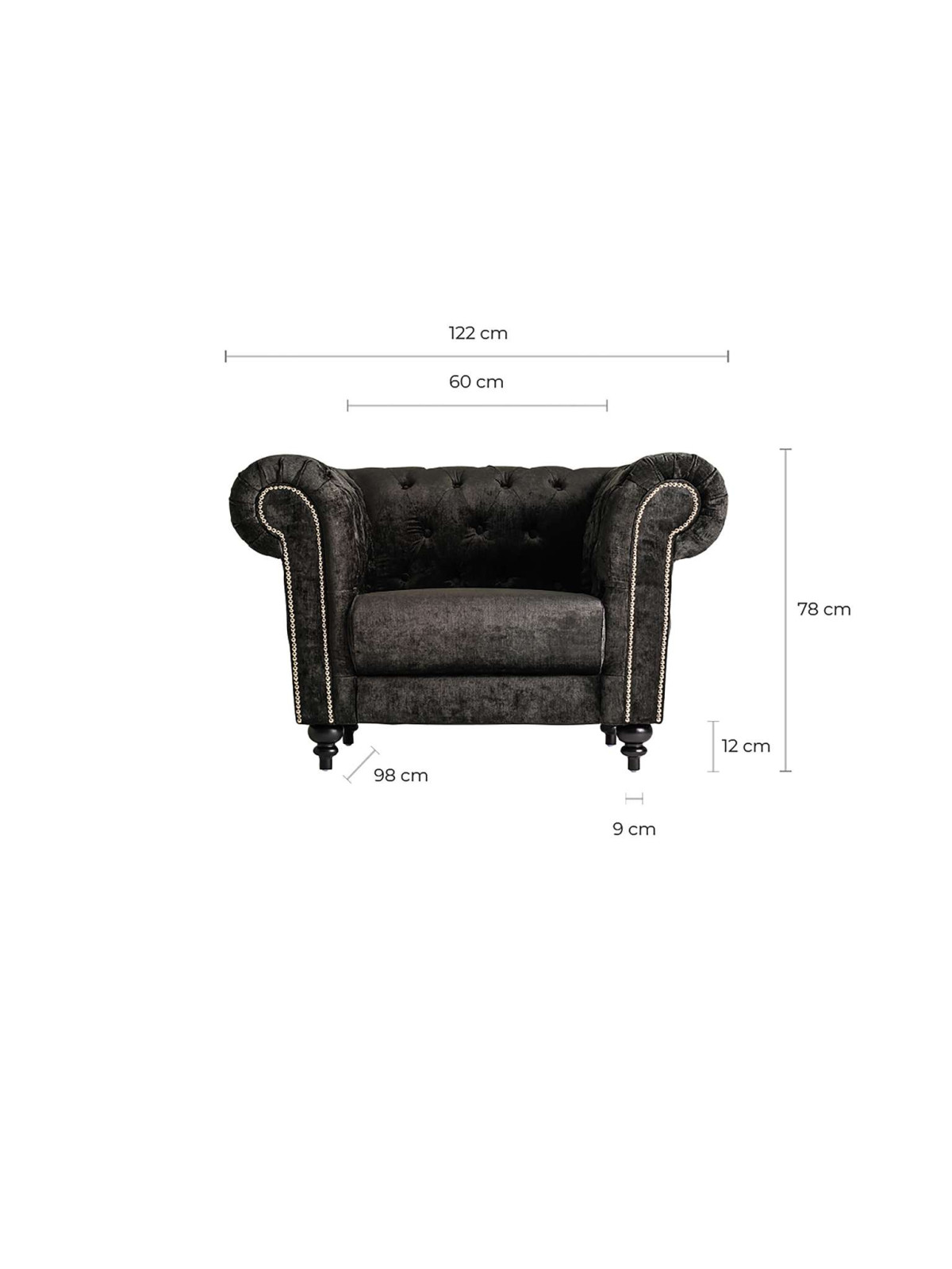 Fauteuil de salon chesterfield velours noir Crawley