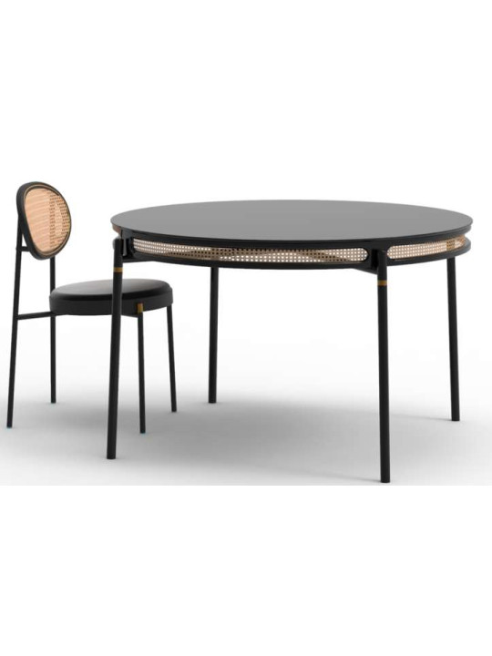 Table salle à manger Design Spike bois cerclé rotin
