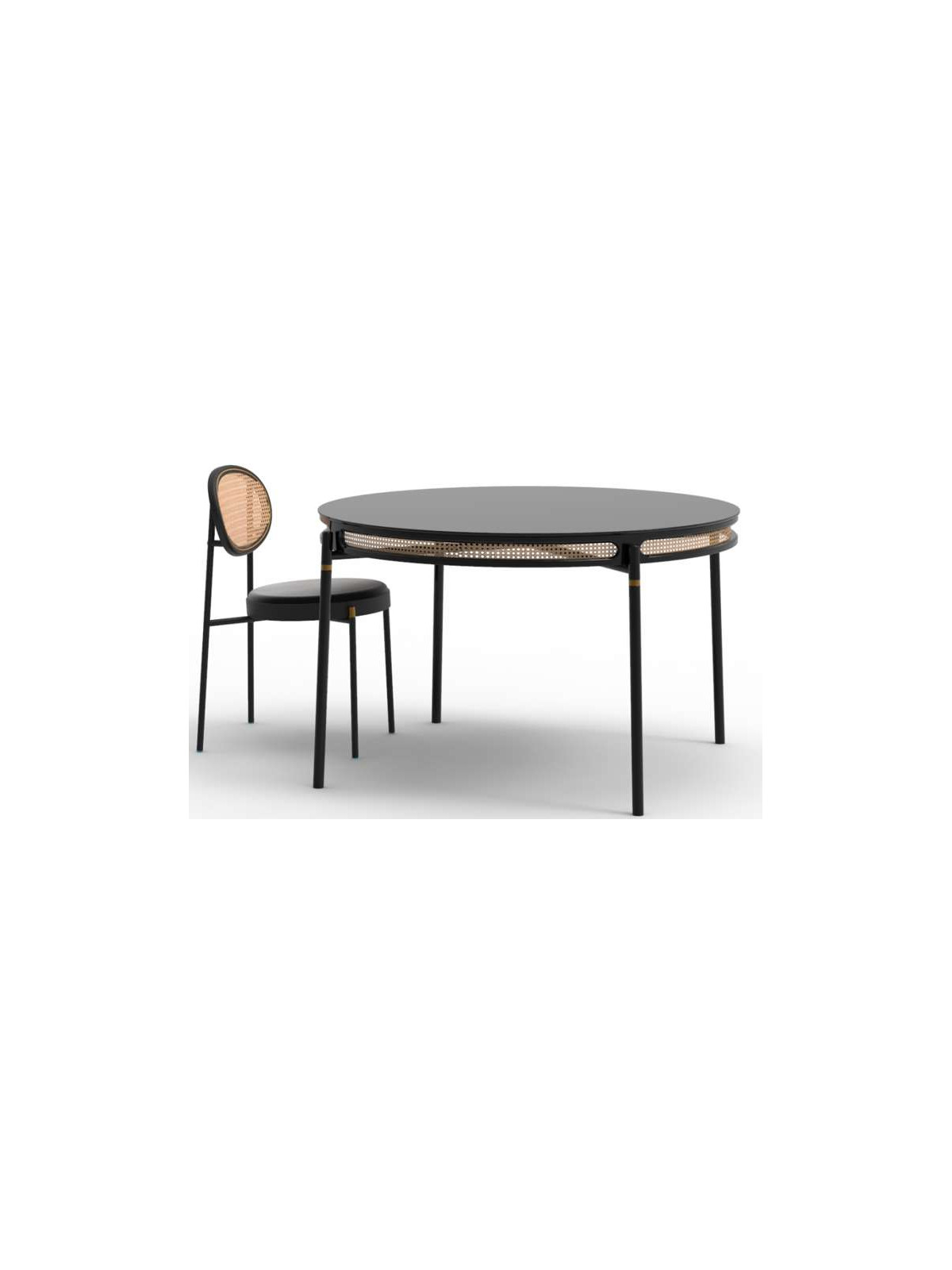 Table salle à manger Design Spike bois cerclé rotin
