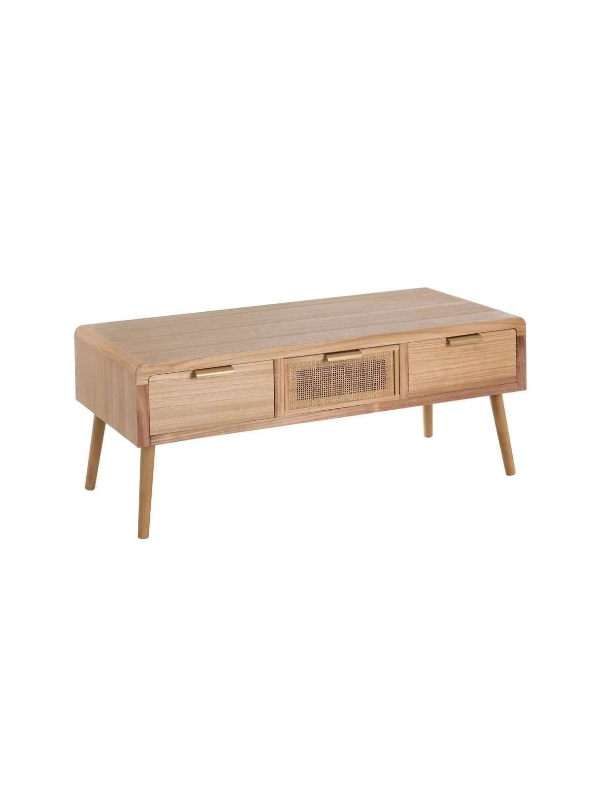 Table basse Nature en bois de paulonia et rotin