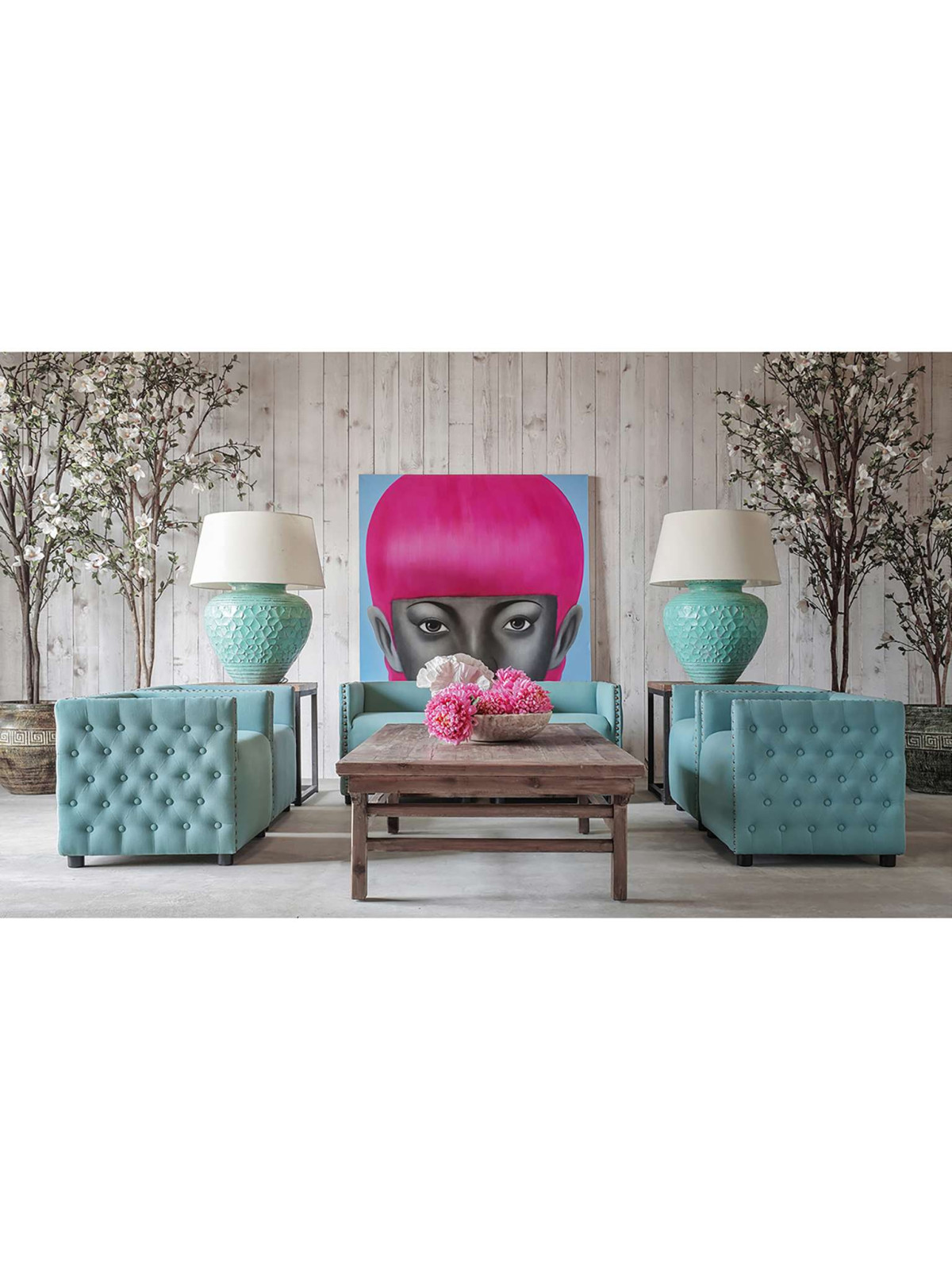 Fauteuil vert capitonné Burcin