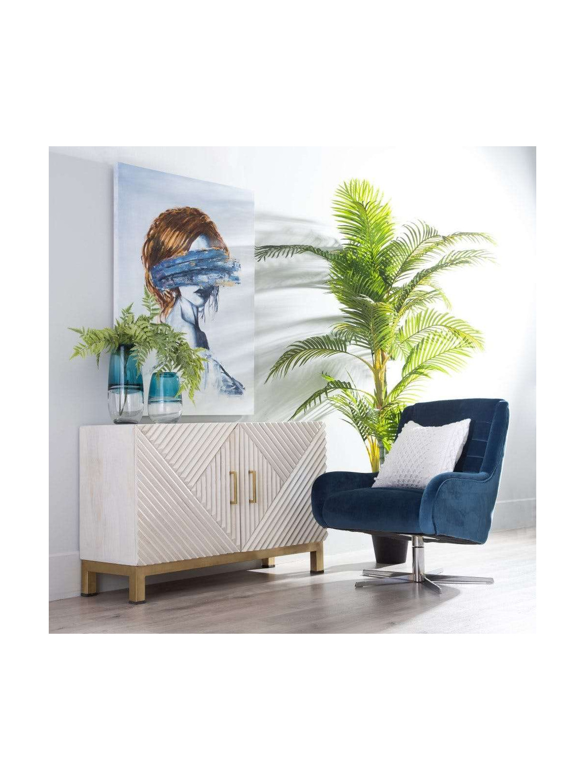 Buffet crème Denzzo en bois et métal or